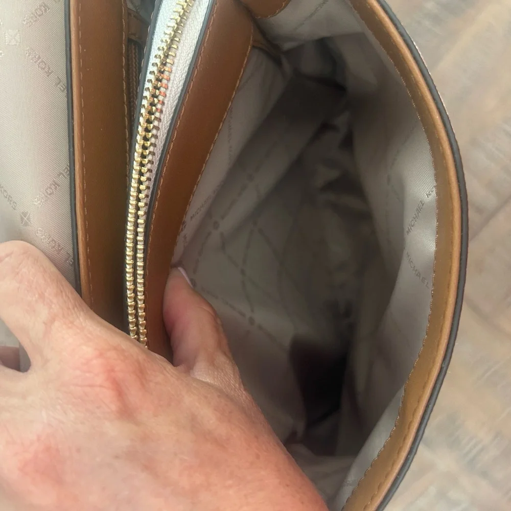 Michael Kors Beige Logo Convertible Backpack with Brown Trim
